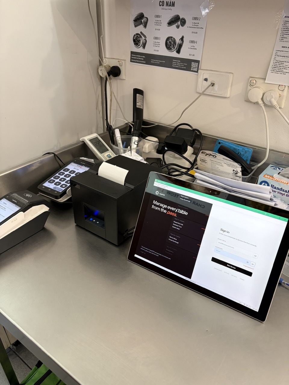 Kitchen pass showing the POS floor console sign-in